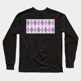 Pink Purple Argyle Knit Pattern Long Sleeve T-Shirt